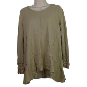 New Directions Tan Thermal Waffle Knit Tunic Top Women Size M Crochet Long Slv